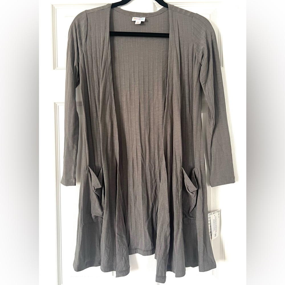 Gray Ribbed Cardigan Sweater with Pockets